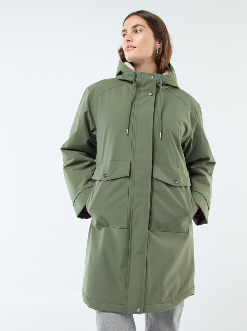Parka longue à capuche doublure effet moutonné Vert - Kiabi