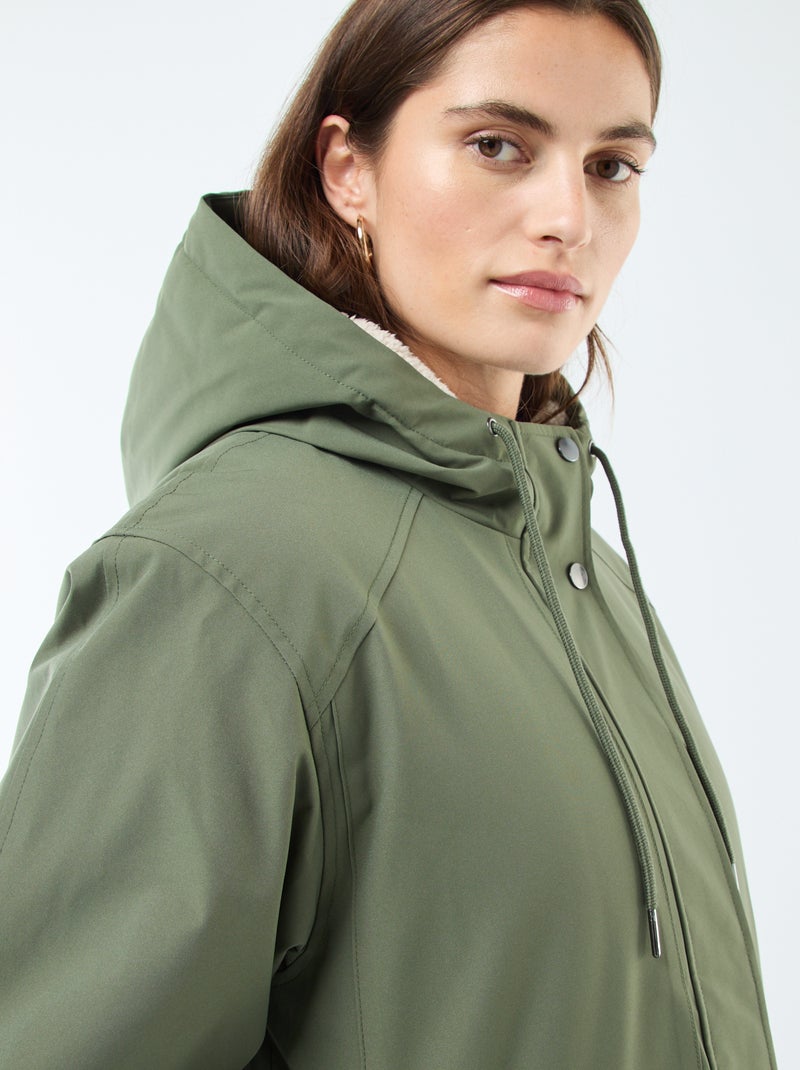 Parka longue à capuche doublure effet moutonné Vert - Kiabi