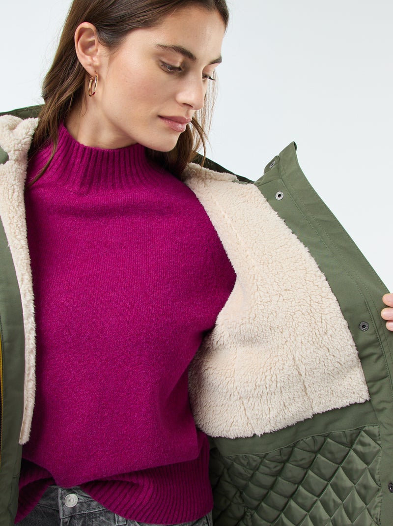 Parka longue à capuche doublure effet moutonné Vert - Kiabi