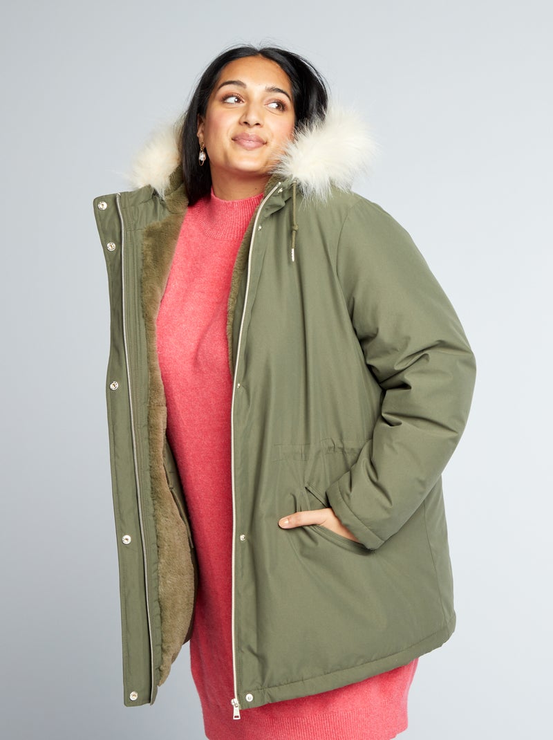 Parka longue à capuche Kaki - Kiabi