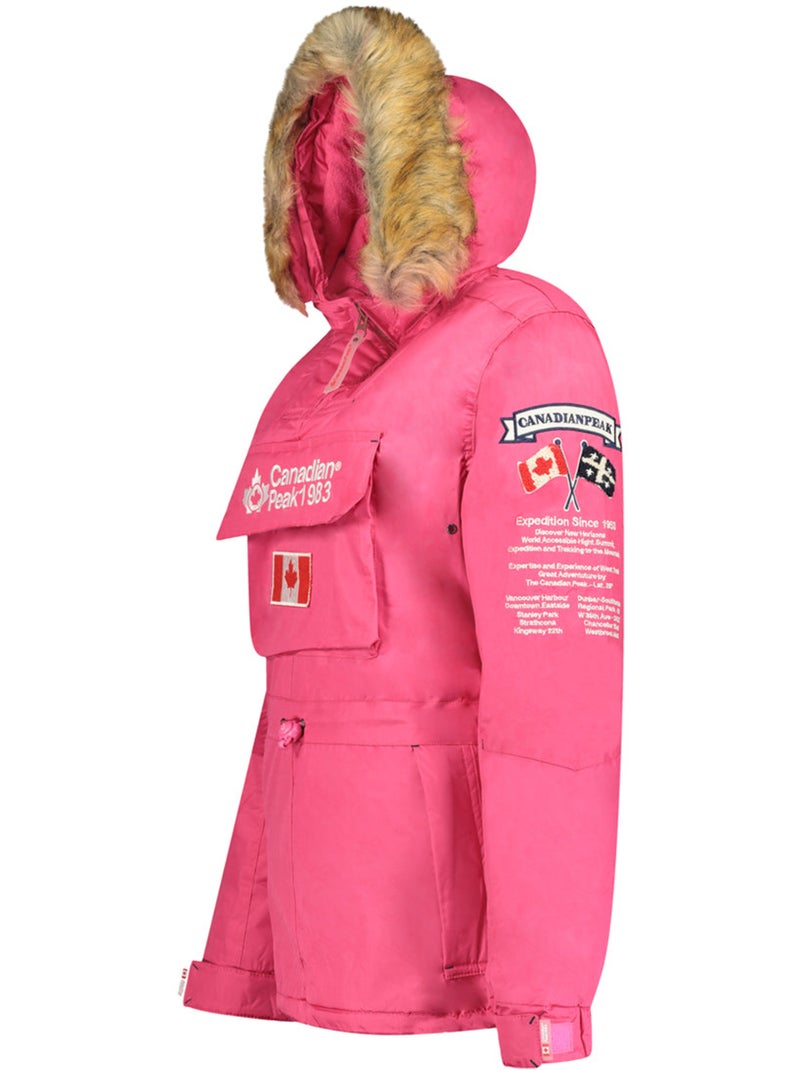 Parka longue cintrée à capuche fausse fourrure banapeak – canadian peak Rose fushia - Kiabi