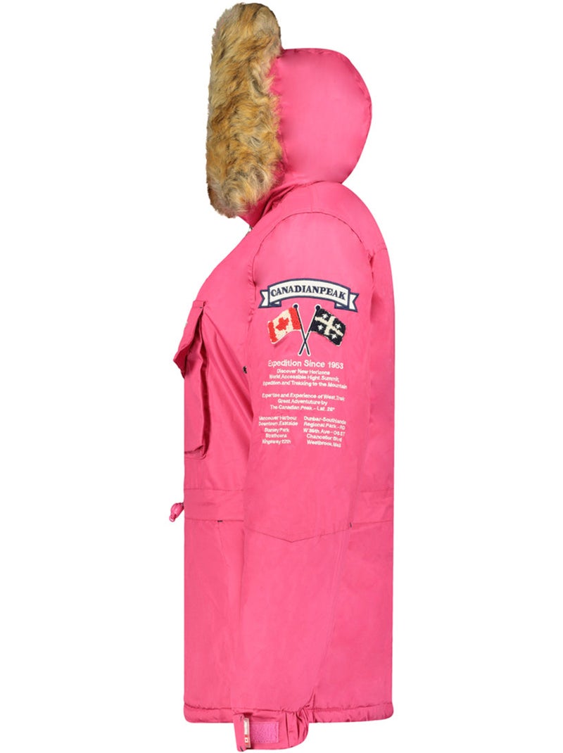 Parka longue cintrée à capuche fausse fourrure banapeak – canadian peak Rose fushia - Kiabi
