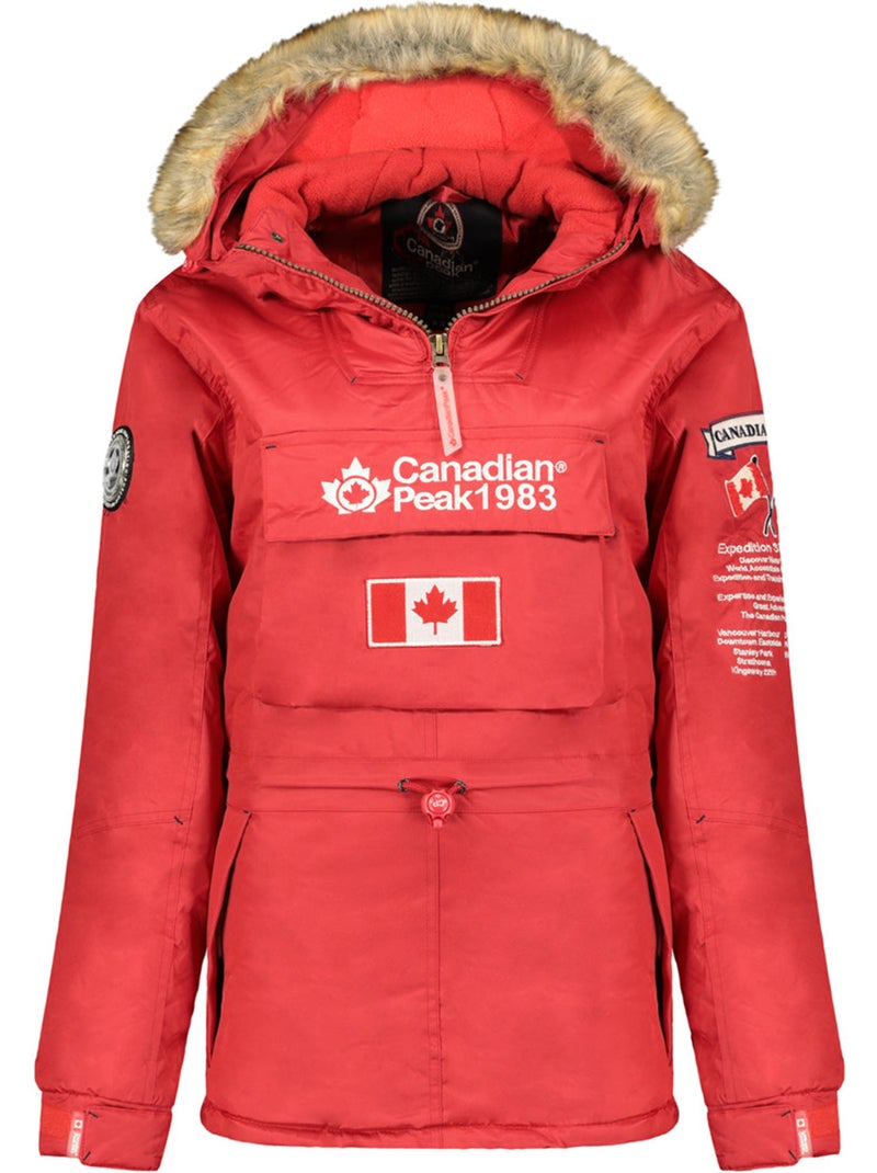 Parka longue cintrée à capuche fausse fourrure banapeak – canadian peak Rouge - Kiabi