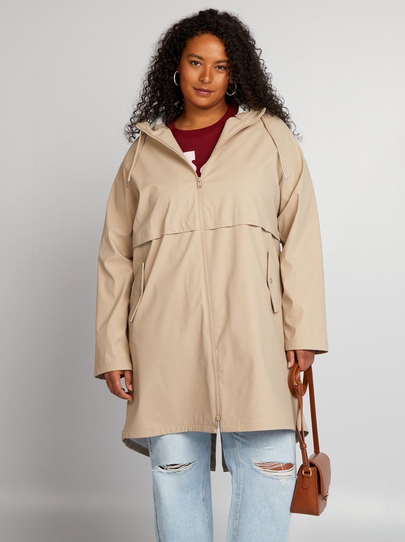 Parka longue cirée avec détails réfléchissants Beige - Kiabi