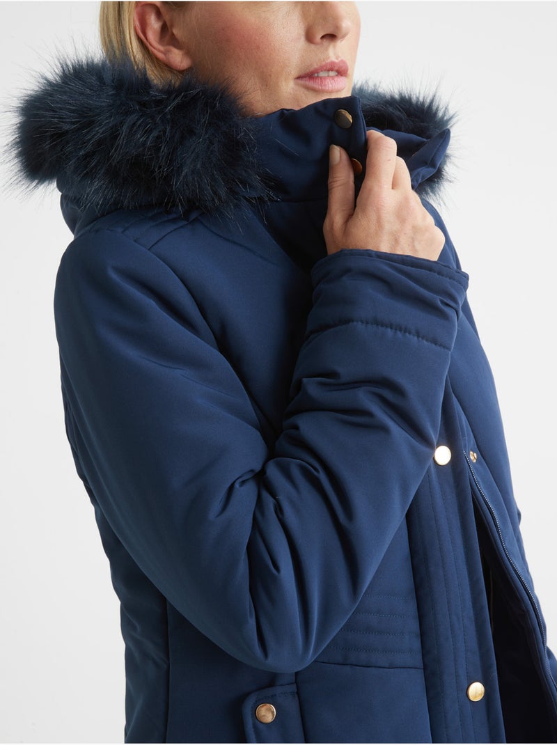 Parka longue déperlante à capuche - daxon Bleu marine - Kiabi