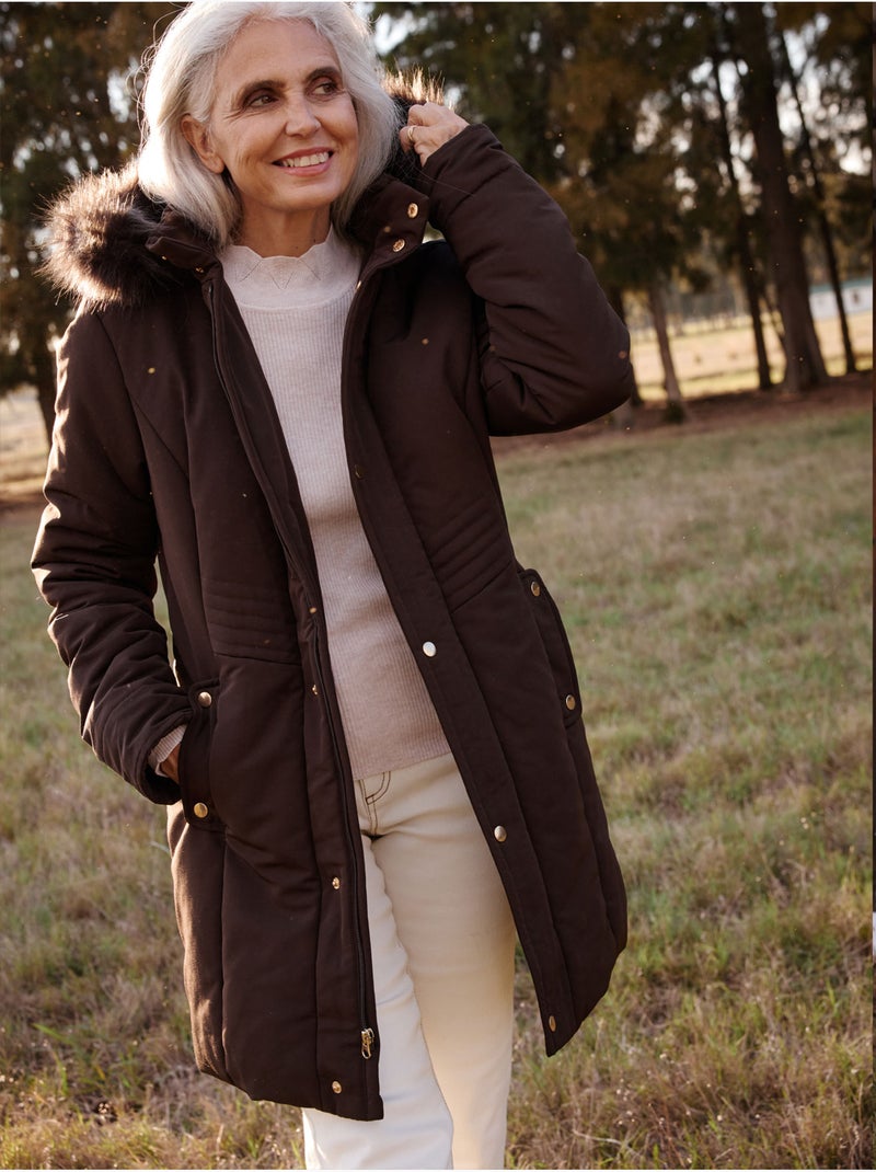 Parka longue déperlante à capuche - daxon Marron chocolat - Kiabi