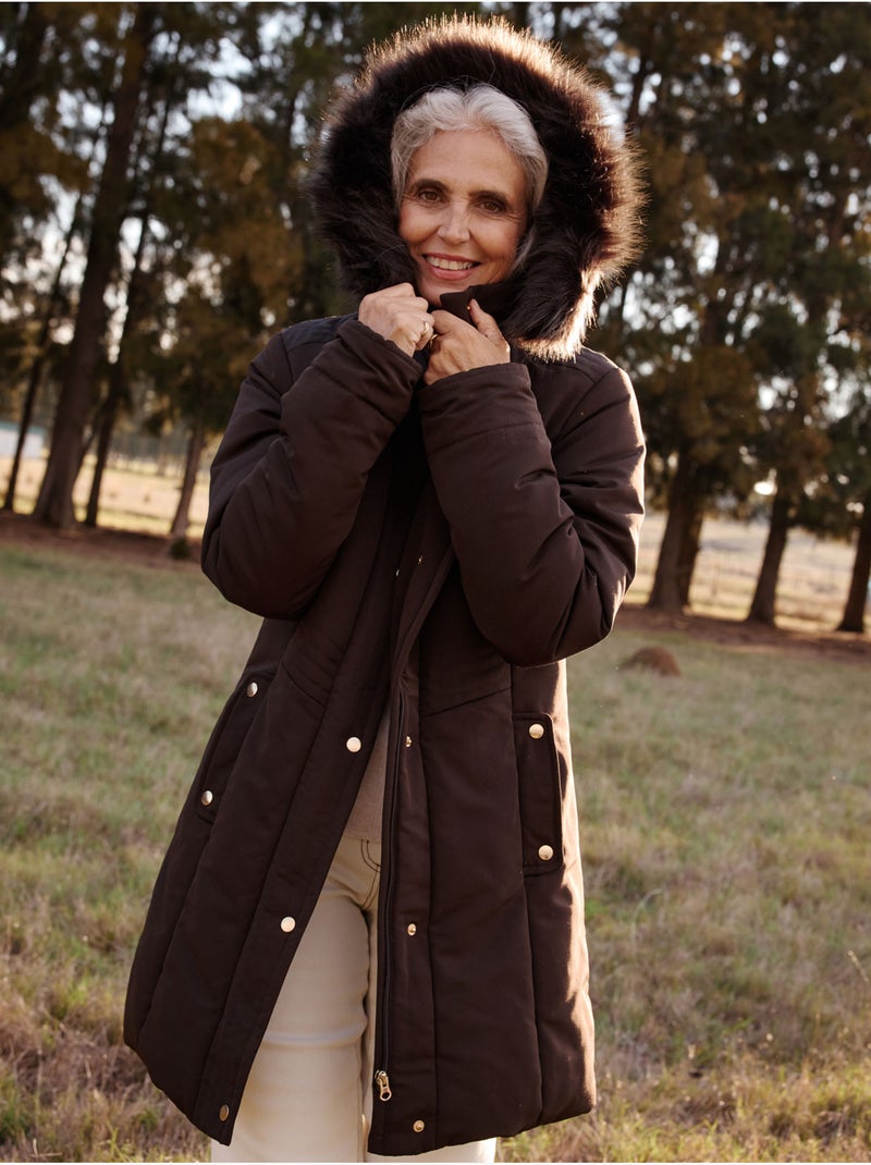 Parka longue déperlante à capuche - daxon Marron chocolat - Kiabi