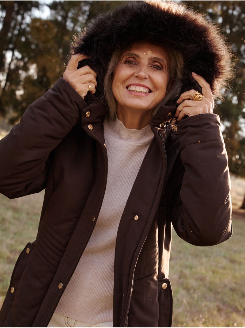 Parka longue déperlante à capuche - daxon Marron chocolat - Kiabi