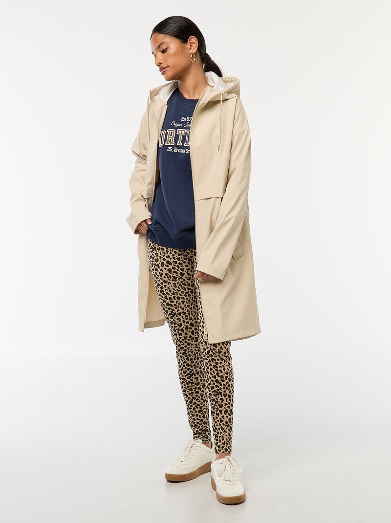 Parka longue déperlante à capuche Beige - Kiabi