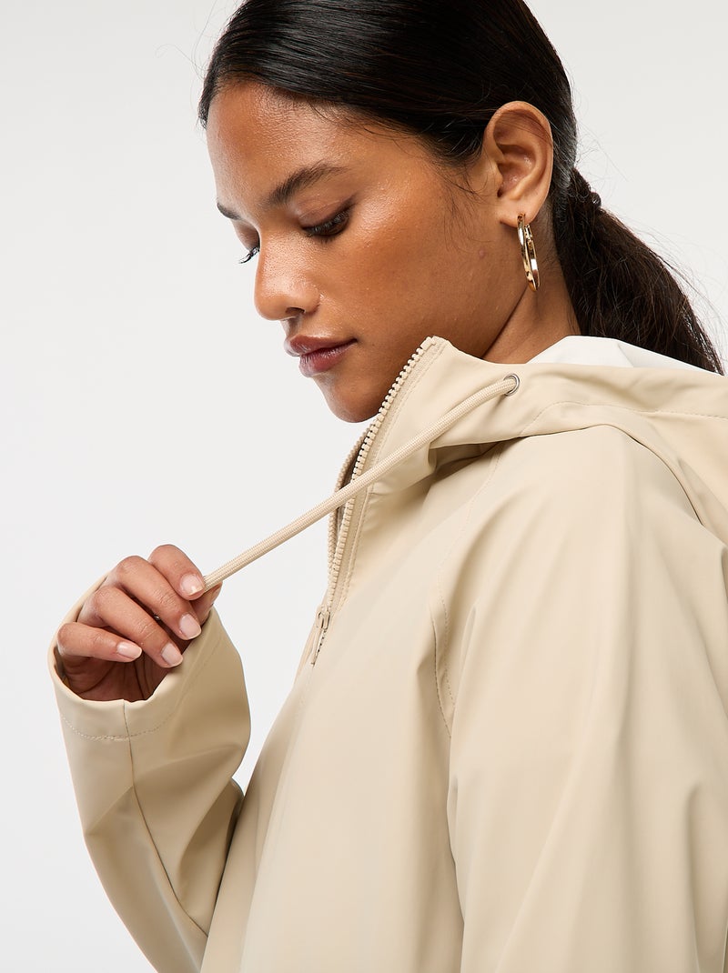 Parka longue déperlante à capuche Beige - Kiabi