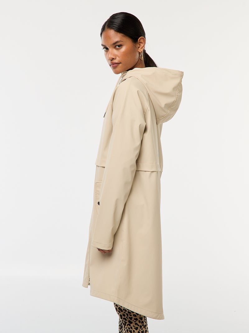Parka longue déperlante à capuche Beige - Kiabi