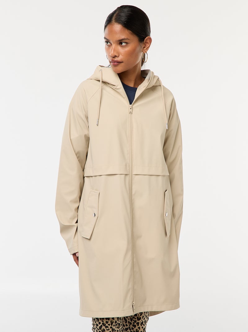 Parka longue déperlante à capuche Beige - Kiabi
