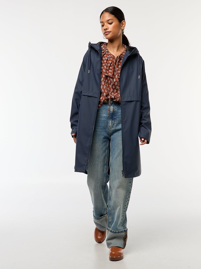 Parka longue déperlante à capuche Bleu - Kiabi