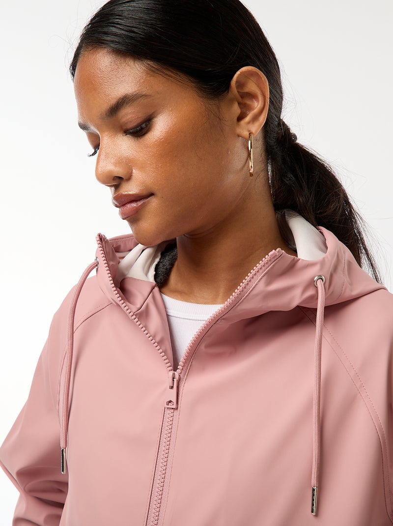 Parka longue déperlante à capuche Rose - Kiabi
