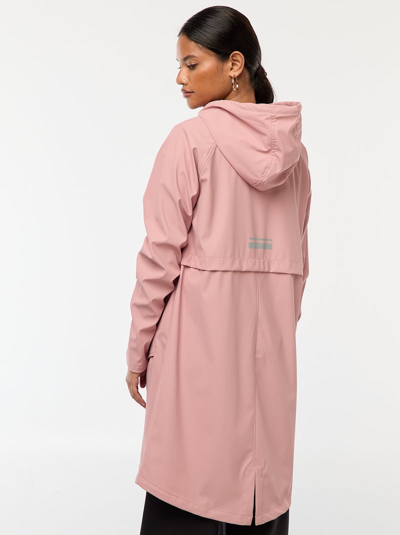 Parka longue déperlante à capuche Rose - Kiabi