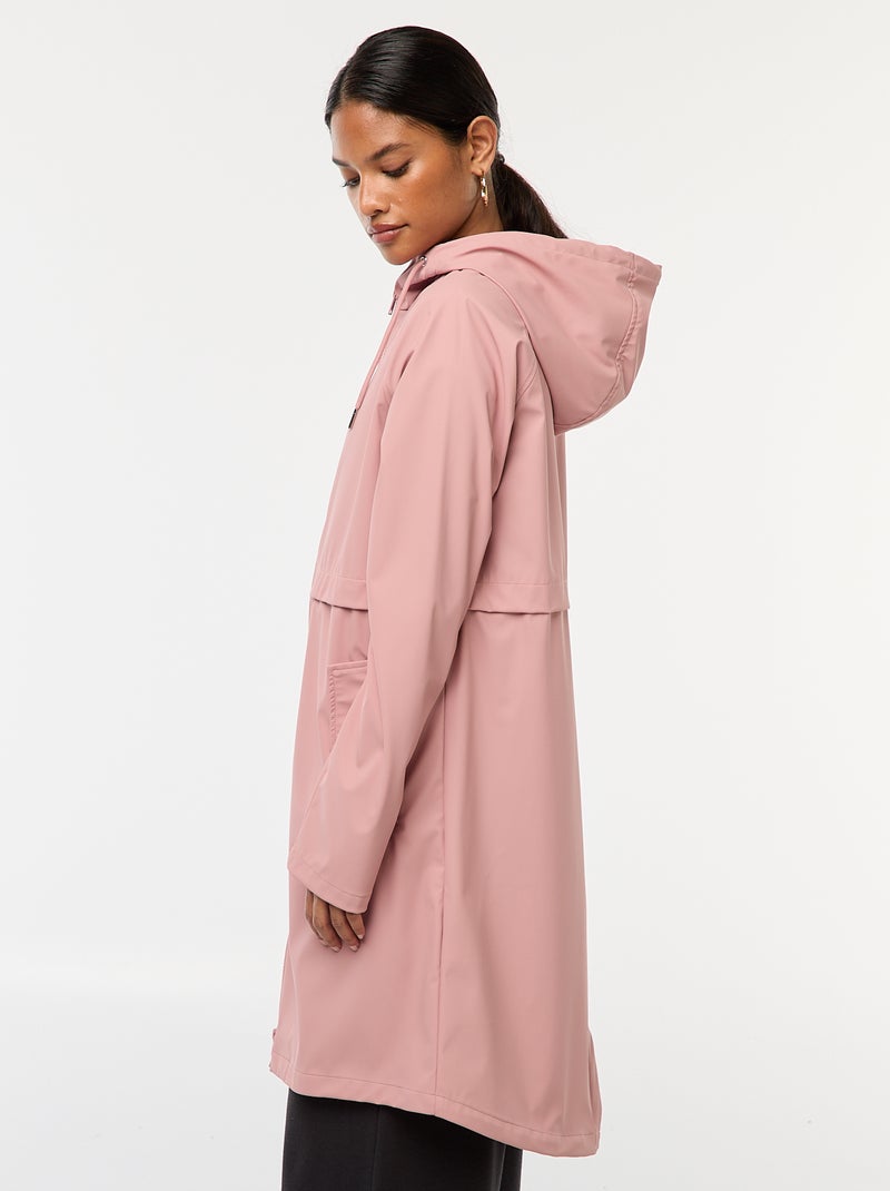 Parka longue déperlante à capuche Rose - Kiabi