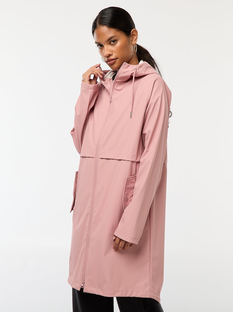 Parka longue déperlante à capuche Rose - Kiabi