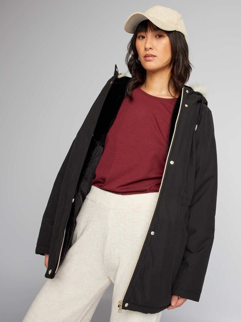 Parka longue déperlante avec capuche noir - Kiabi
