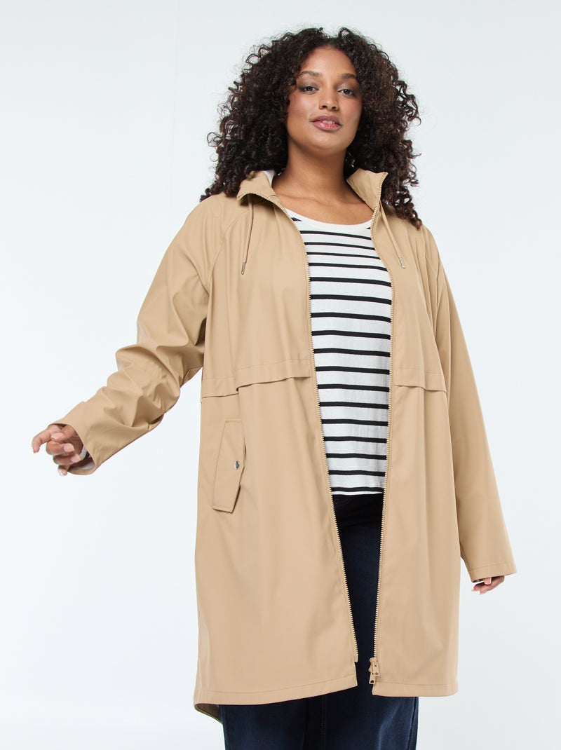 Parka longue déperlante avec détails réfléchissants Beige - Kiabi