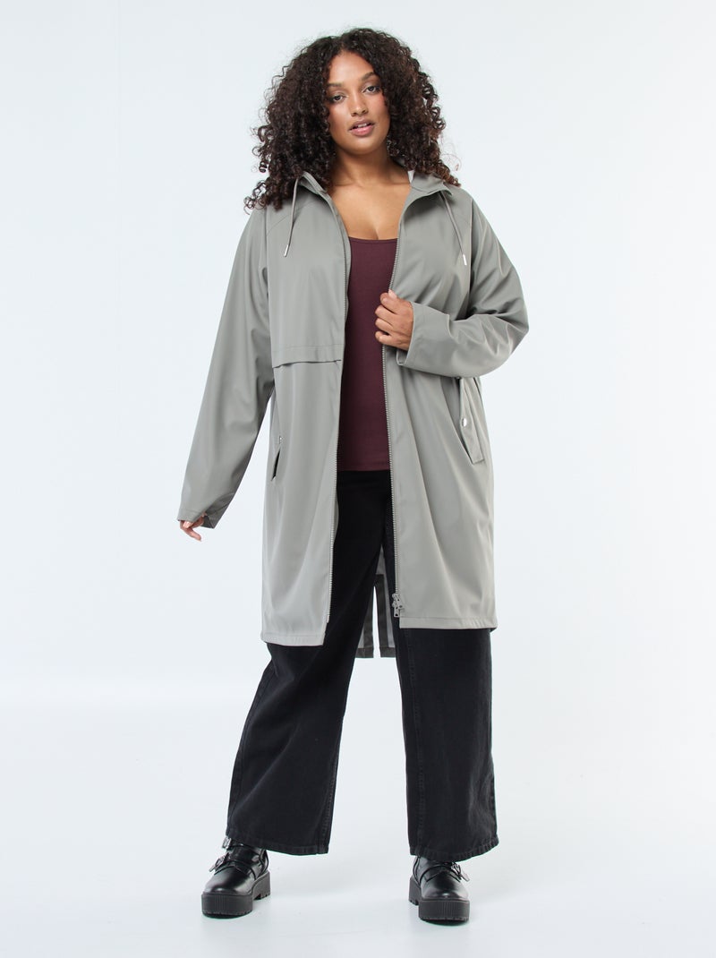 Parka longue déperlante avec détails réfléchissants Kaki - Kiabi