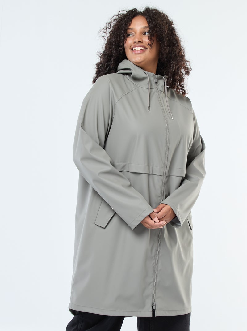 Parka longue déperlante avec détails réfléchissants Kaki - Kiabi