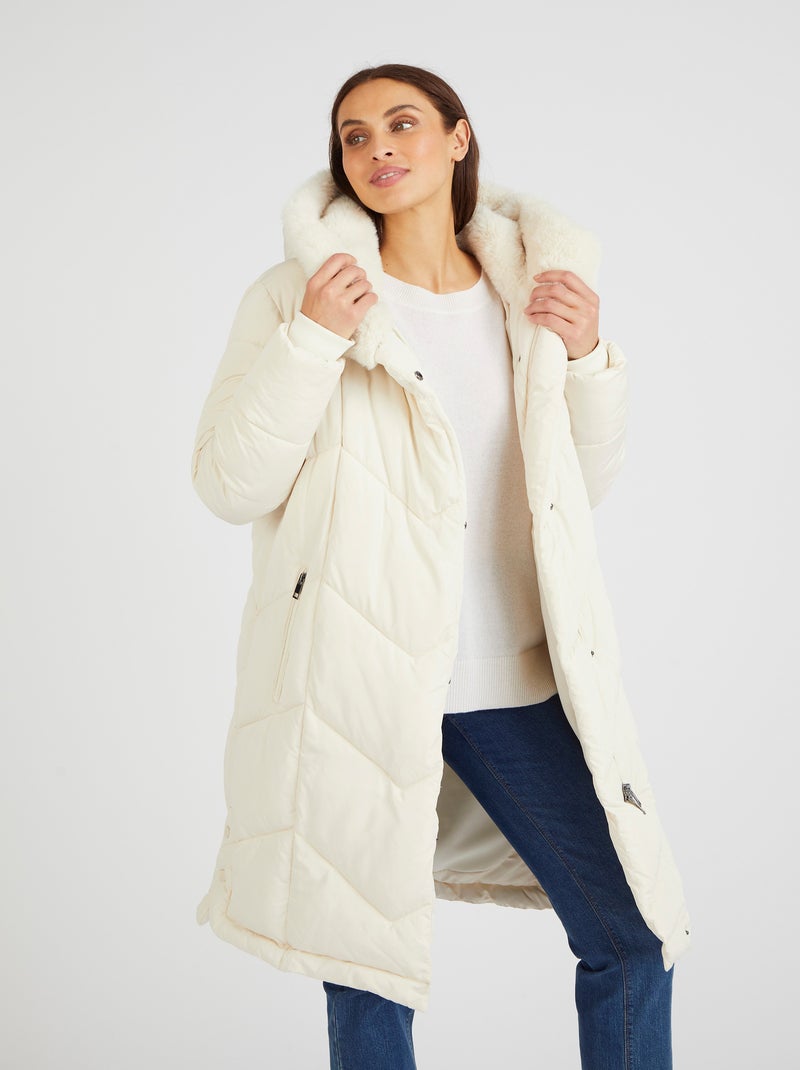 Parka longue, large col, doublée Thermolactyl - Damart Ivoire - Kiabi