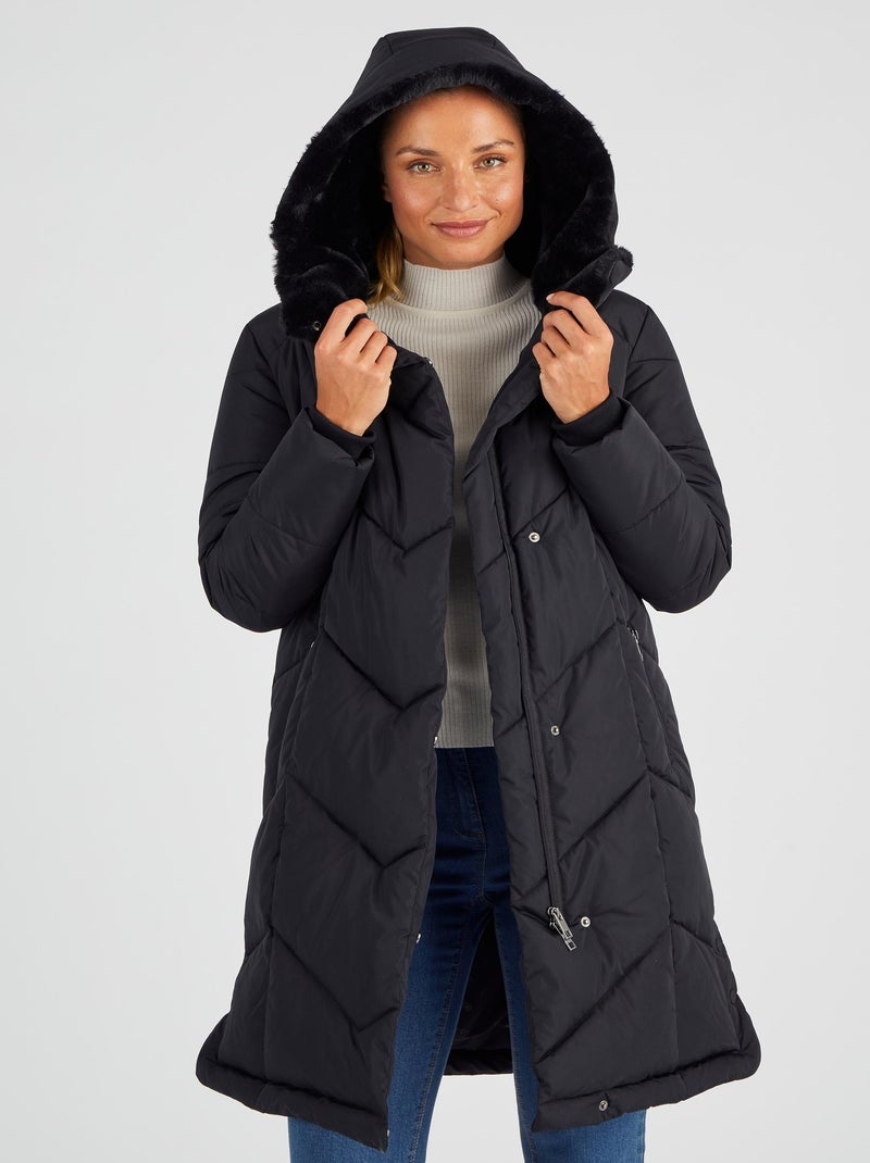 Parka longue, large col, doublée Thermolactyl - Damart Noir - Kiabi