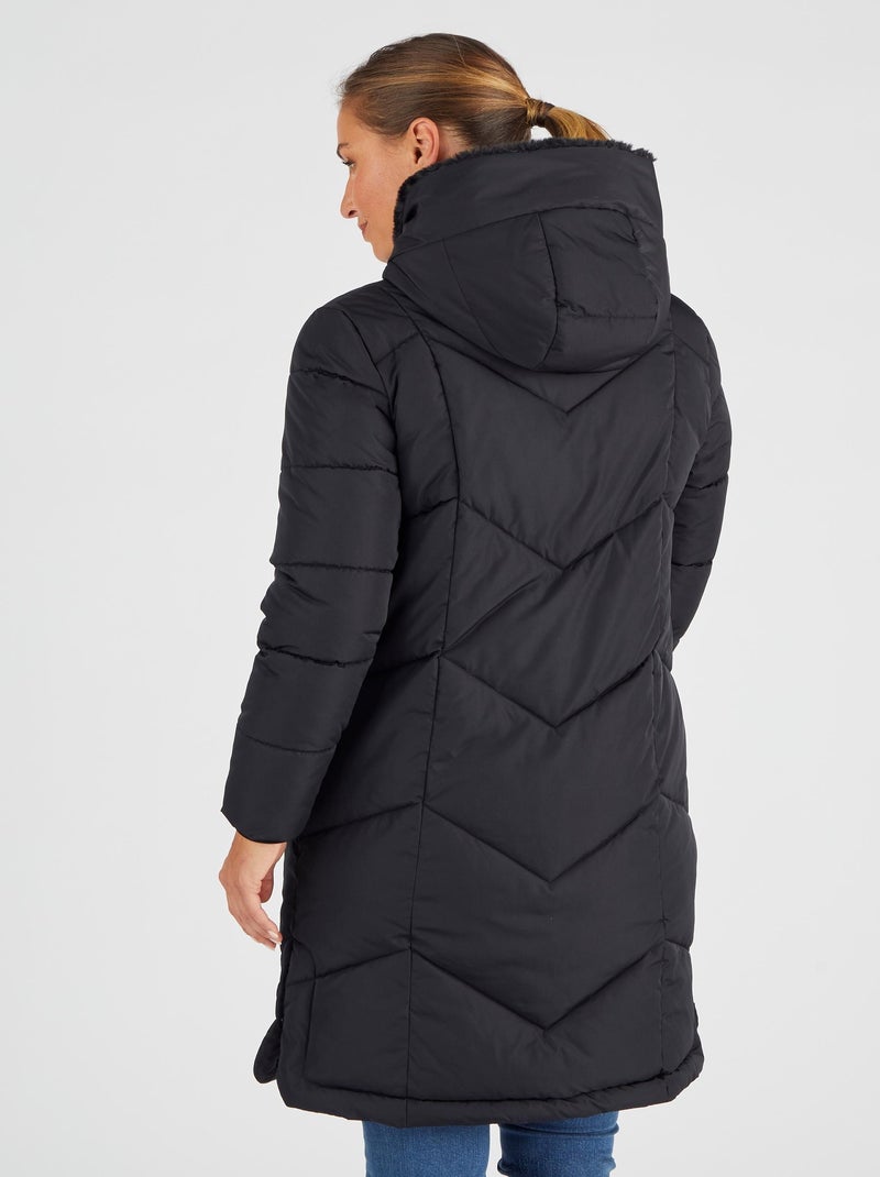 Parka longue, large col, doublée Thermolactyl - Damart Noir - Kiabi