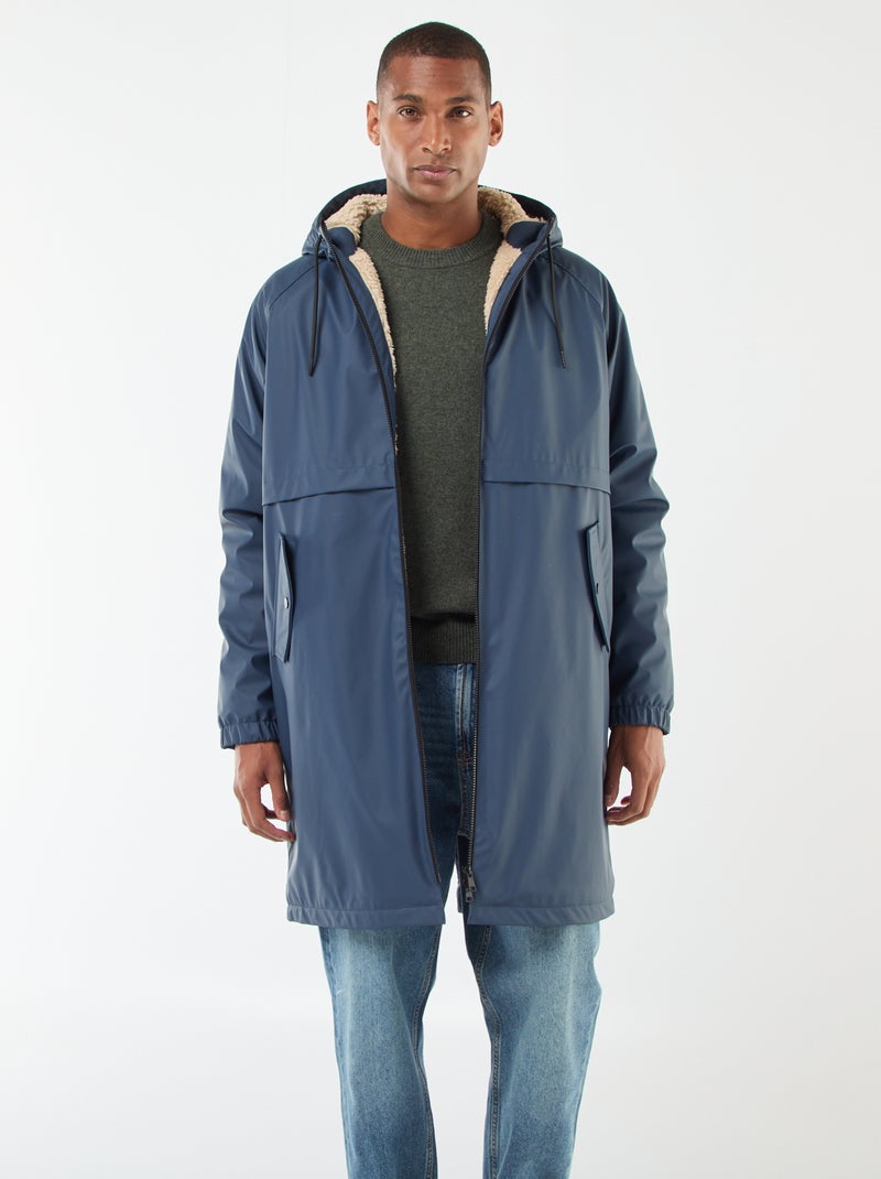 Parka longues déperlantes à capuche avec doublure chaude Bleu - Kiabi
