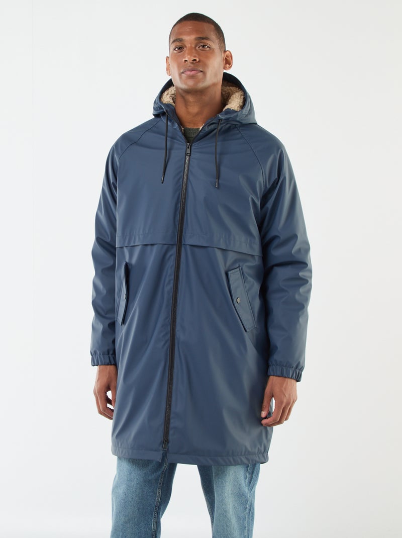 Parka longues déperlantes à capuche avec doublure chaude Bleu - Kiabi