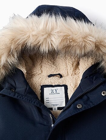 Parka Matelassée avec Capuche Amovible en Fourrure
