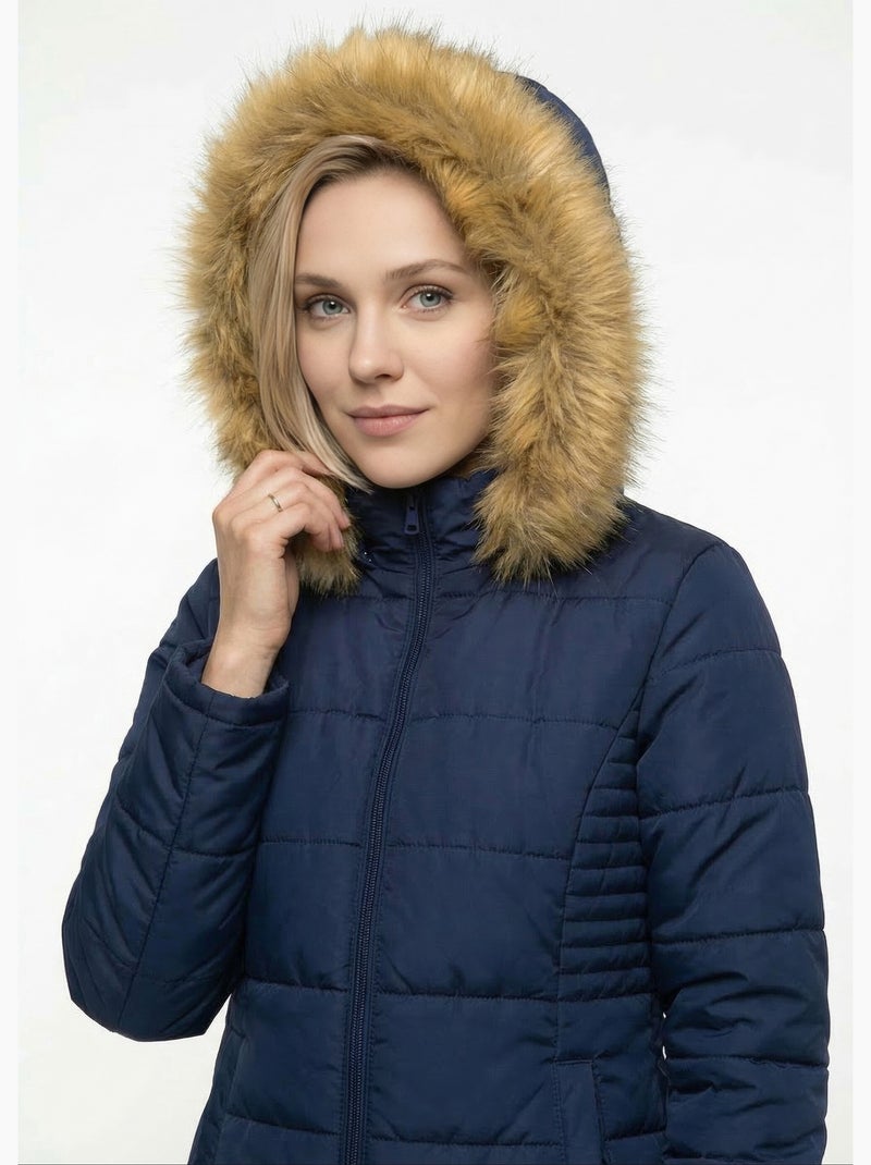 Parka matelassée avec capuche fourrure - AFIBEL Bleu marine - Kiabi
