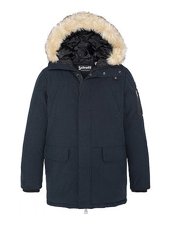 Parka Nelson marine unie coupe régular avec un col à capuche