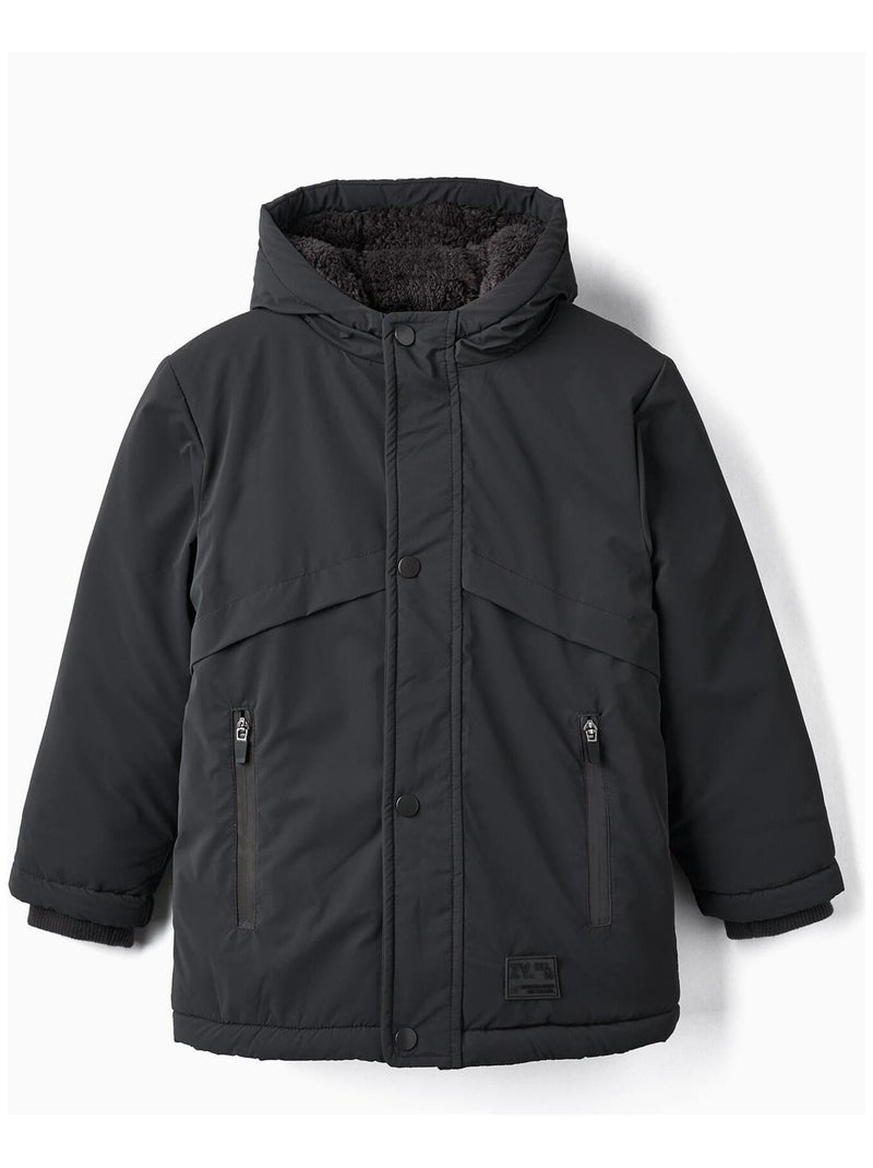 Parka noire avec capuche pour garçon Gris foncé - Kiabi