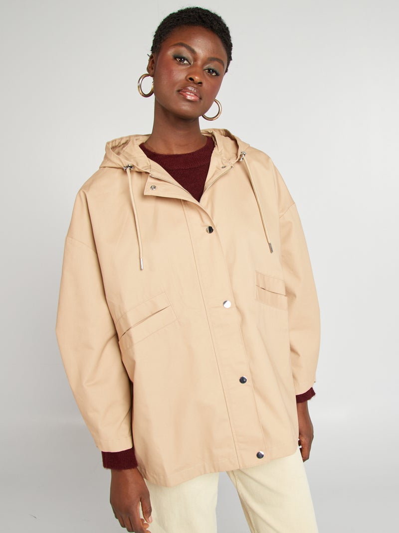 Parka oversize à capuche déperlante Beige - Kiabi