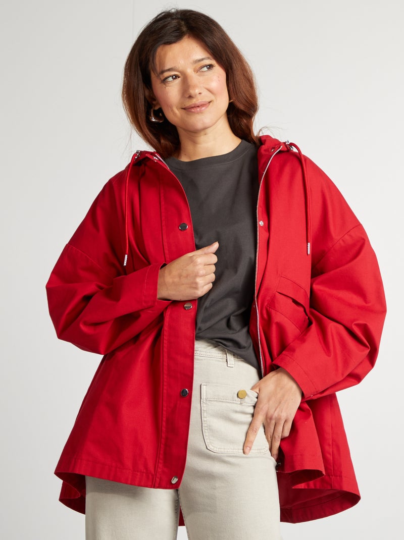 Parka oversize à capuche déperlante rouge - Kiabi