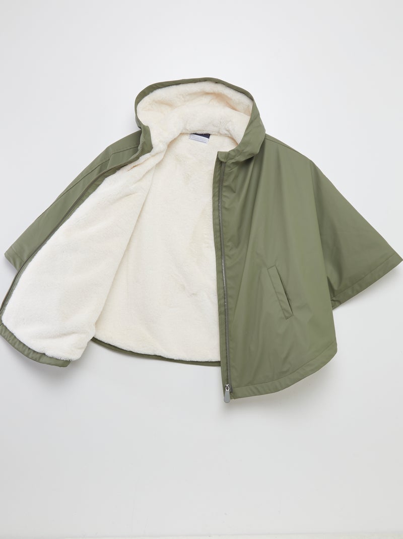 Parka poncho en fausse fourrure - collection facile à enfiler Kaki - Kiabi