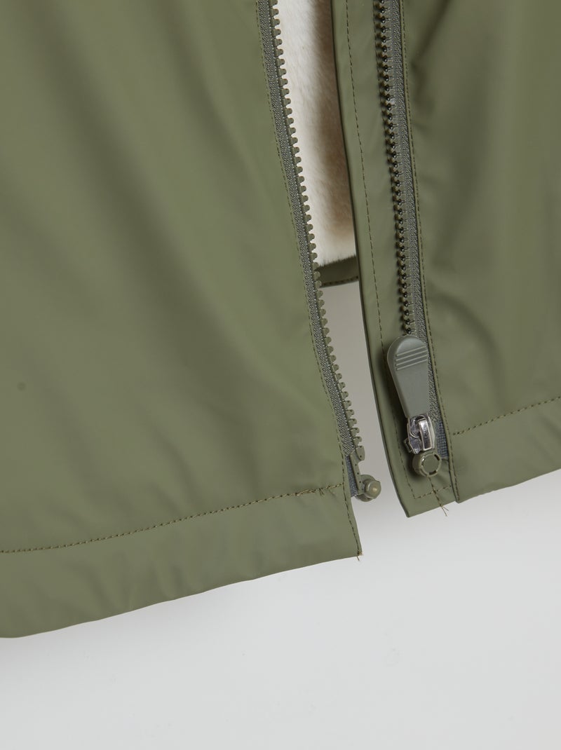 Parka poncho en fausse fourrure - collection facile à enfiler Kaki - Kiabi