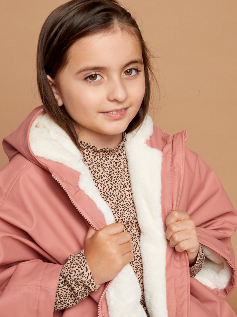 Parka poncho en fausse fourrure - collection facile à enfiler Rose - Kiabi
