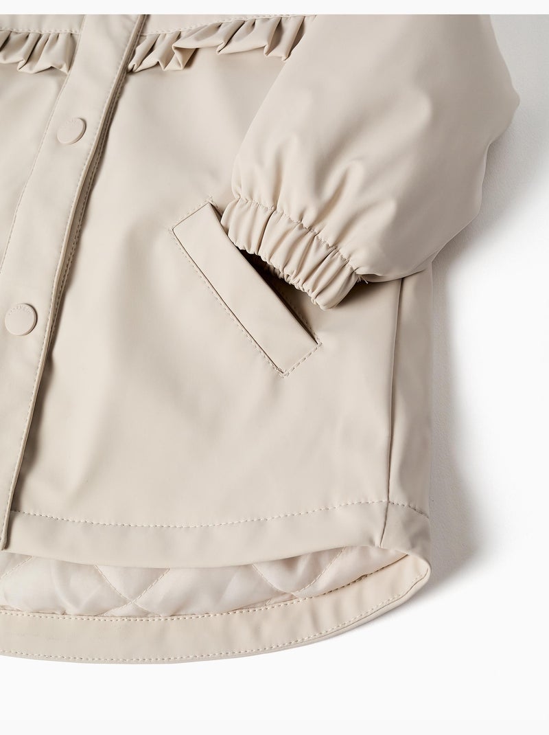 Parka rembourrée à capuche et volants Gris clair - Kiabi