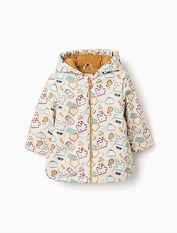 Parka rembourrée en caoutchouc avec capuche et imprimé