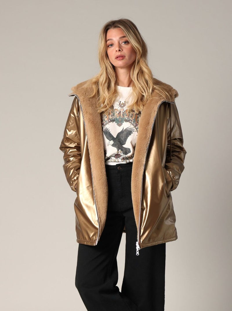 Parka réversible à capuche, effet métallisé ou imitation fourrure 'Deeluxe' Gold - Kiabi