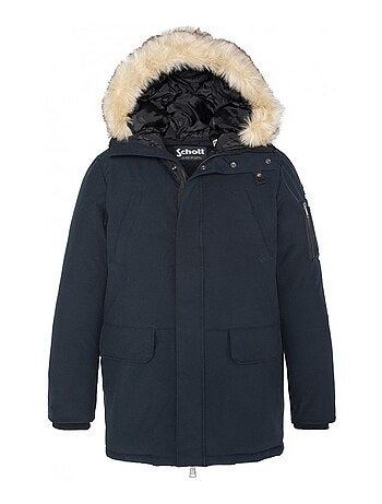 Parka Nelson marine unie coupe régular avec un col à capuche