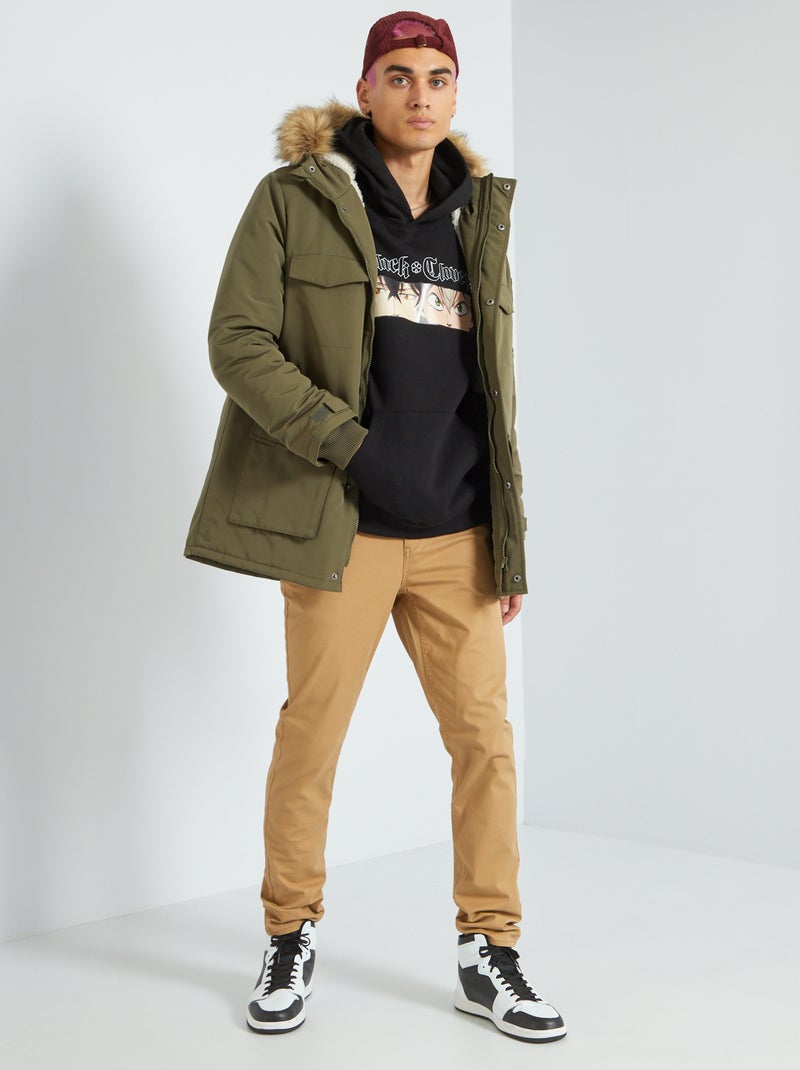 Parka uni avec capuche Kaki - Kiabi
