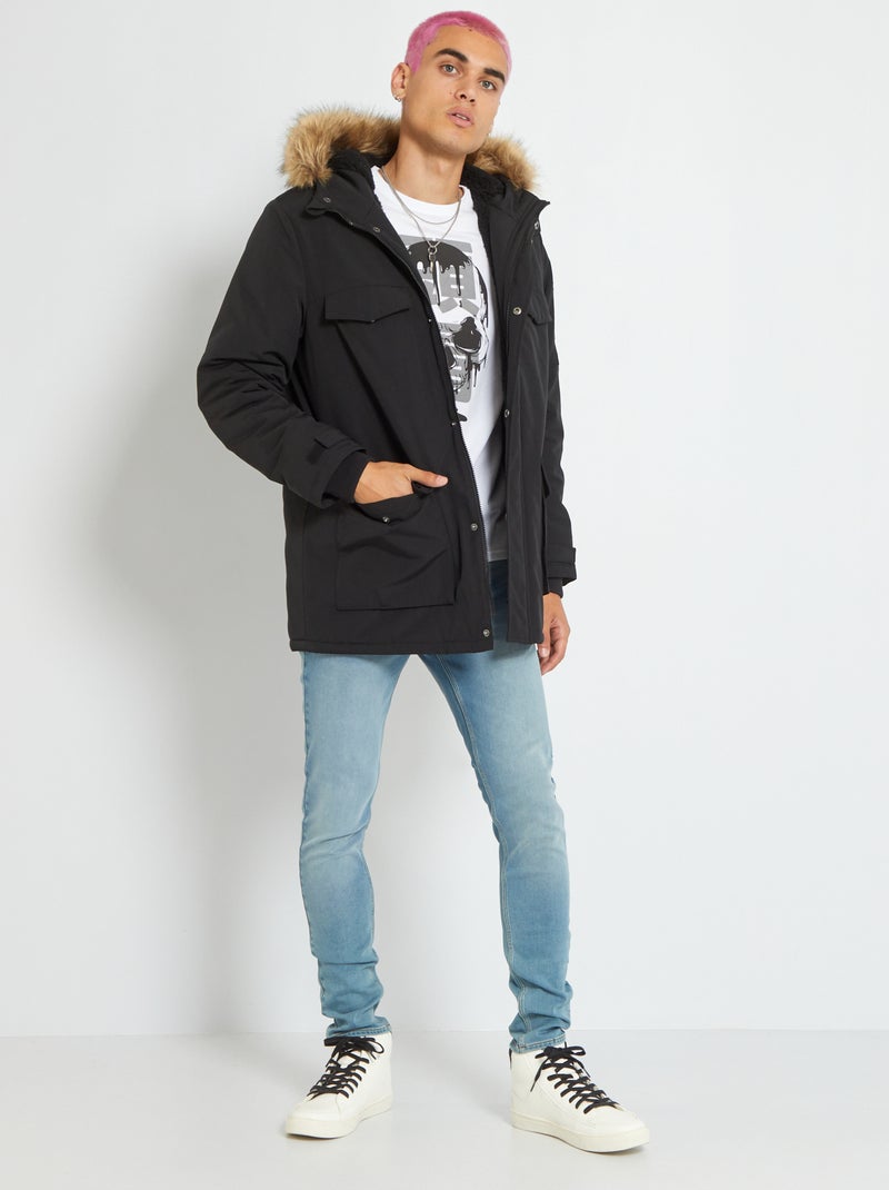 Parka uni avec capuche Noir - Kiabi