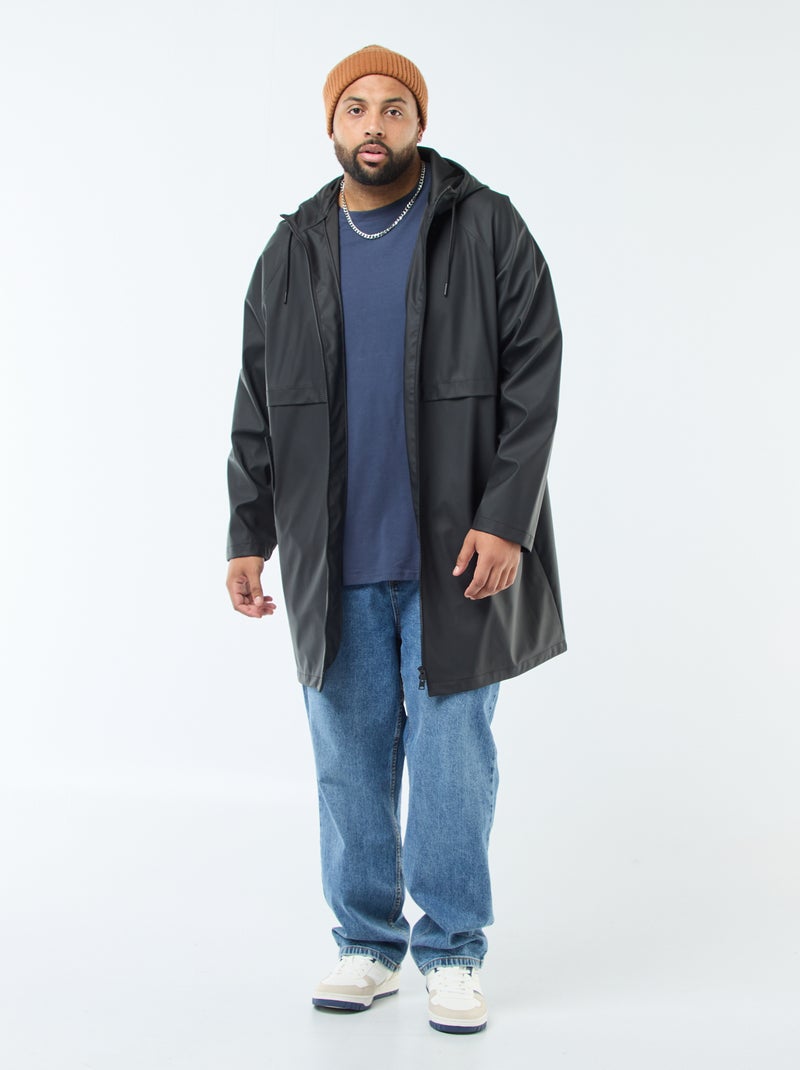 Parka unie longue et déperlante à capuche Noir - Kiabi