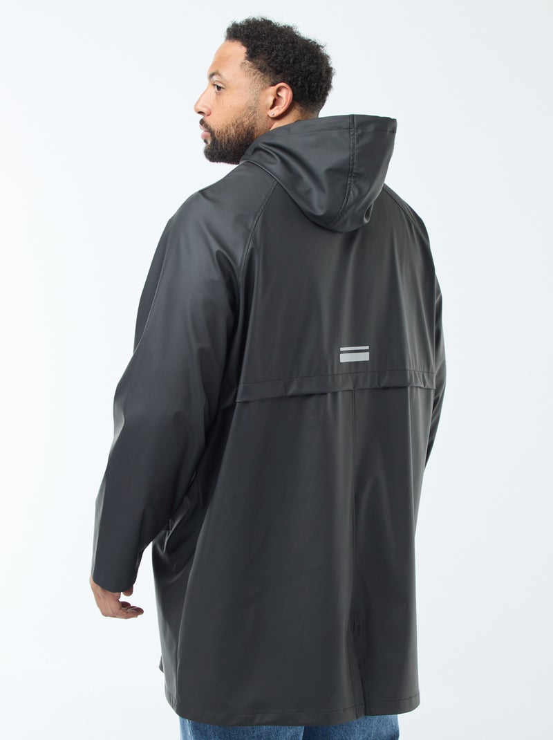 Parka unie longue et déperlante à capuche Noir - Kiabi