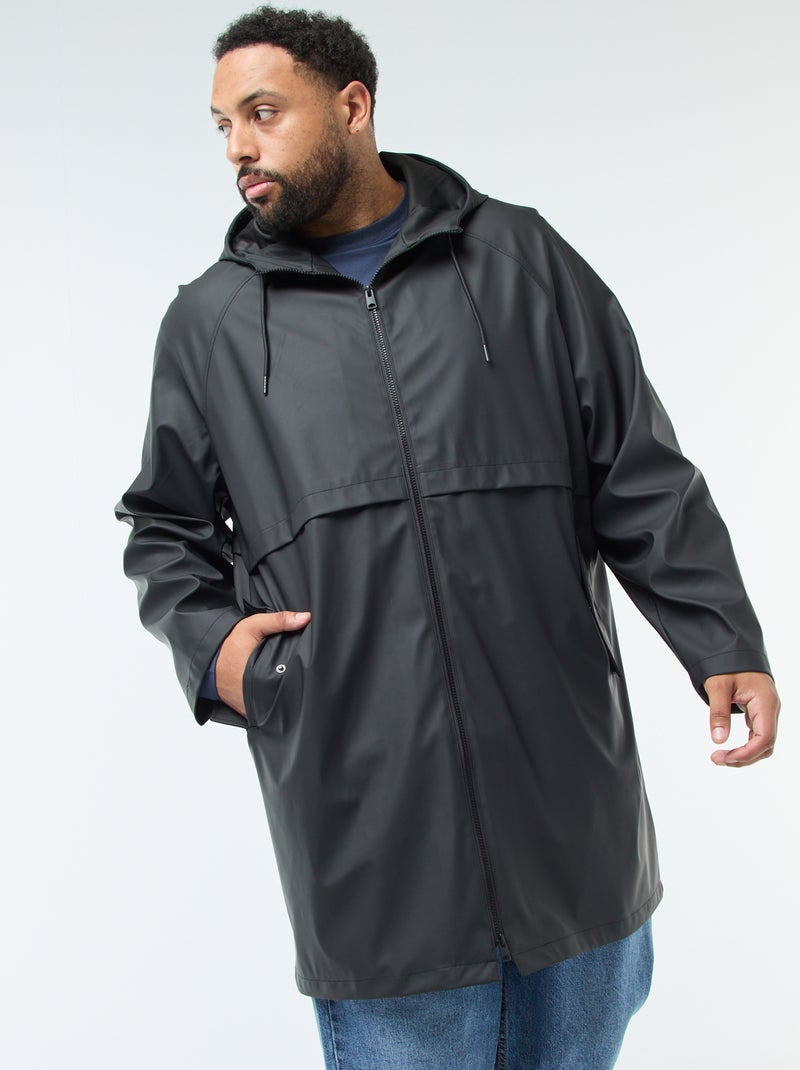 Parka unie longue et déperlante à capuche Noir - Kiabi