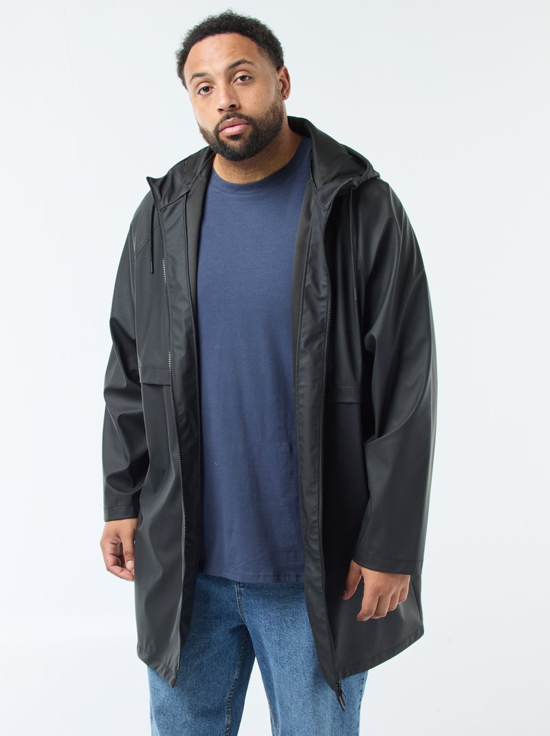 Parka unie longue et déperlante à capuche Noir - Kiabi