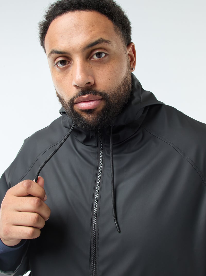 Parka unie longue et déperlante à capuche Noir - Kiabi